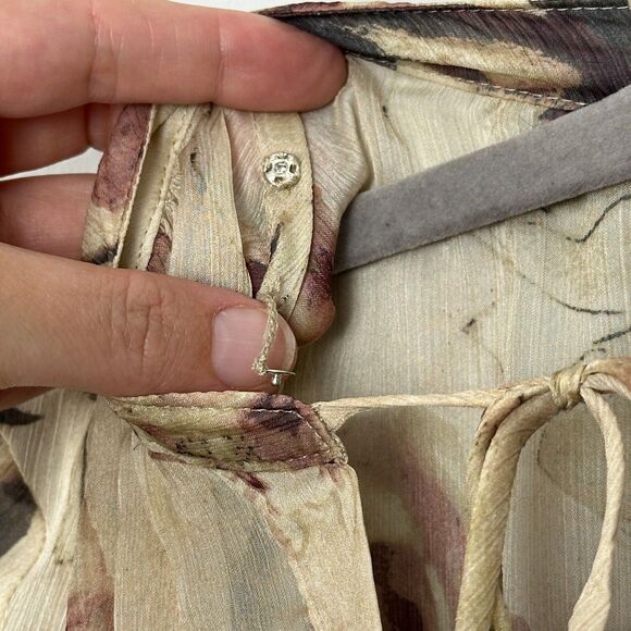 LRL Ralph Lauren Georgette Split Neck Tunic Petite L Tan Floral Sheer Fairy Boho - Picture 9 of 15